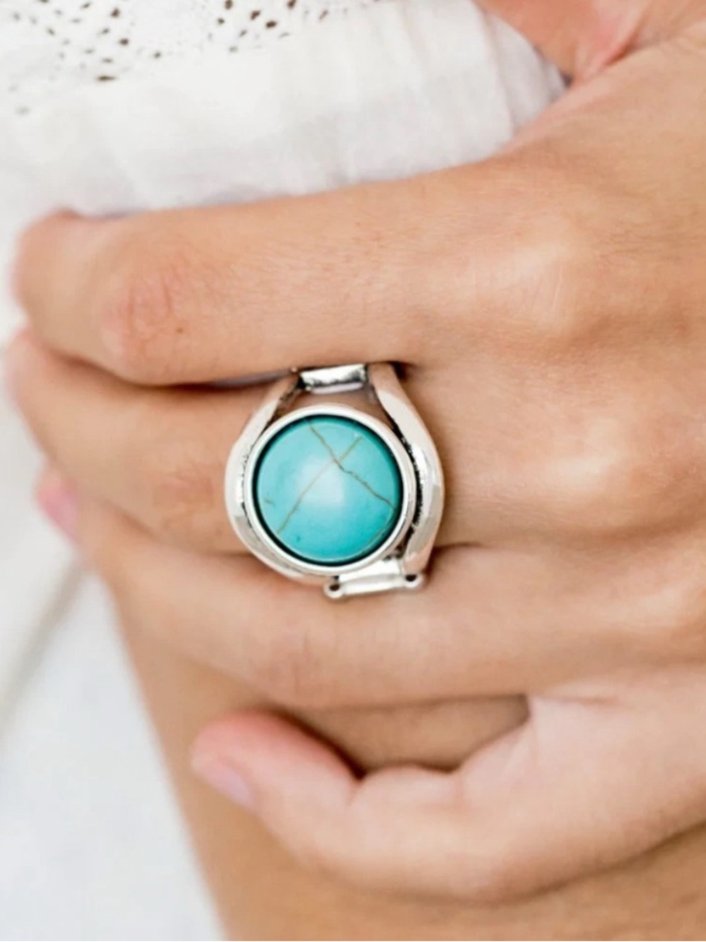 New! Mojave Native Turquoise Blue Silver Ring Stretch One Size